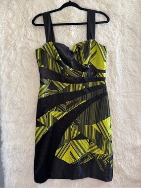 Le Chateau Womens Geometric Satin Hoco Dress L Black Yellow Sweetheart Event